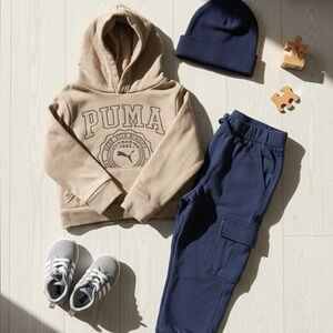 Puma Tan Hoodie and wonder nation Navy Pants Set for Kids (2T)